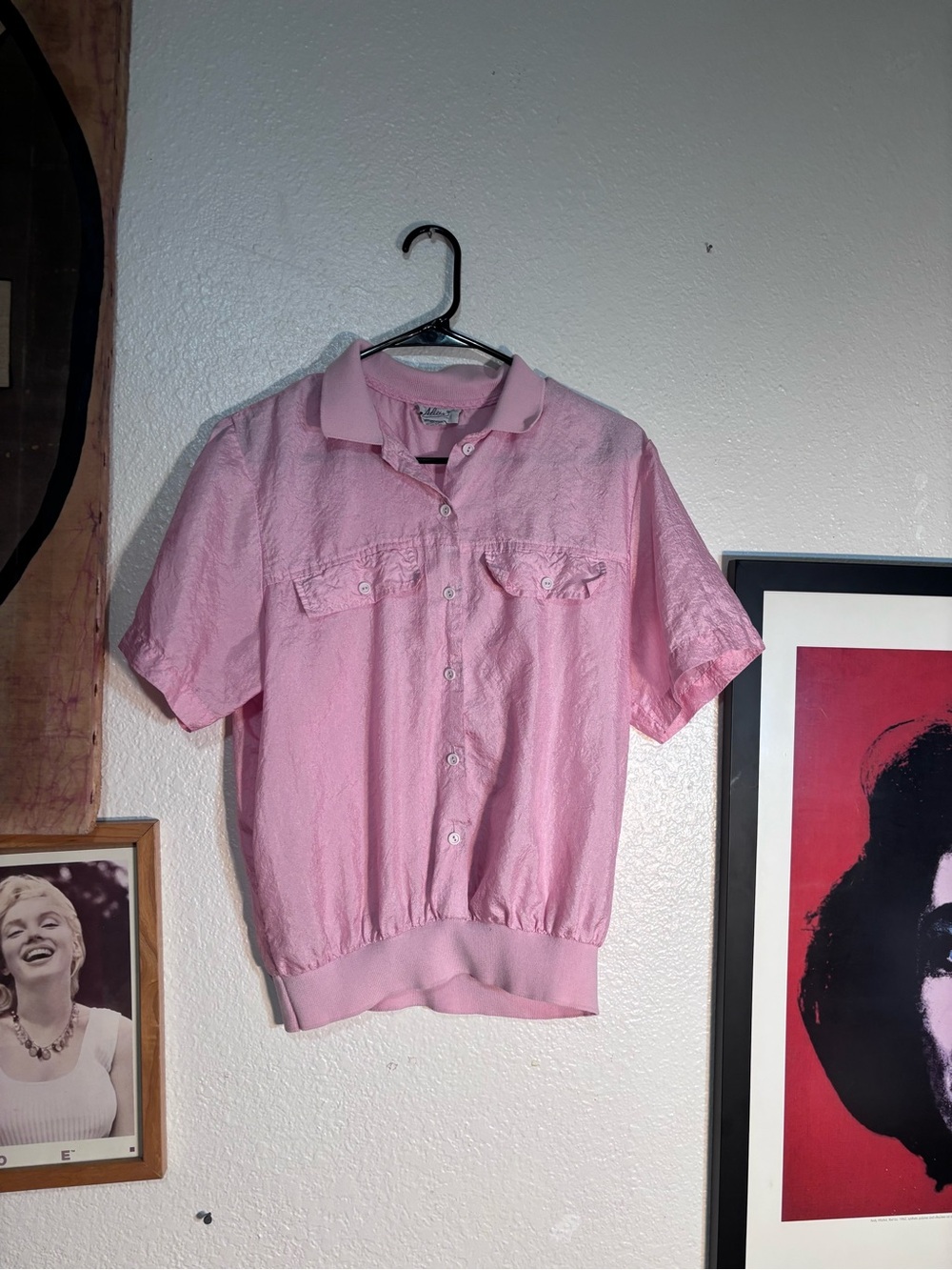 Alicia Pink Short-Sleeve Button Front Women's Top
